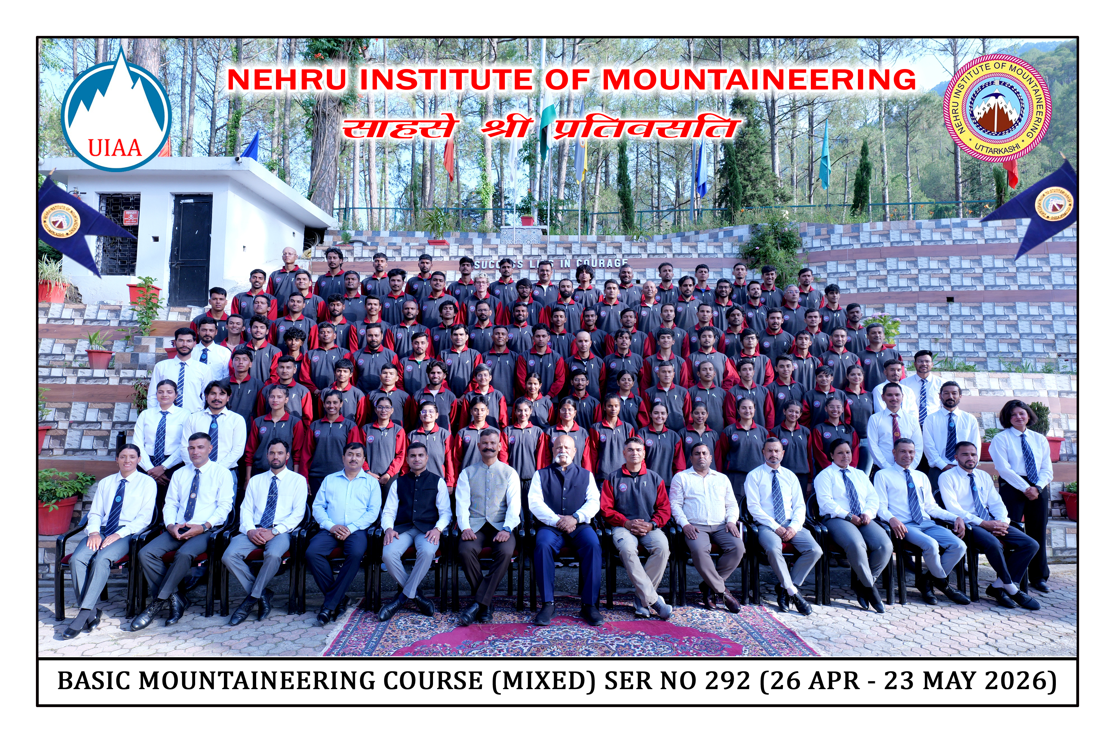 Mountaineering expedition team on mountain road