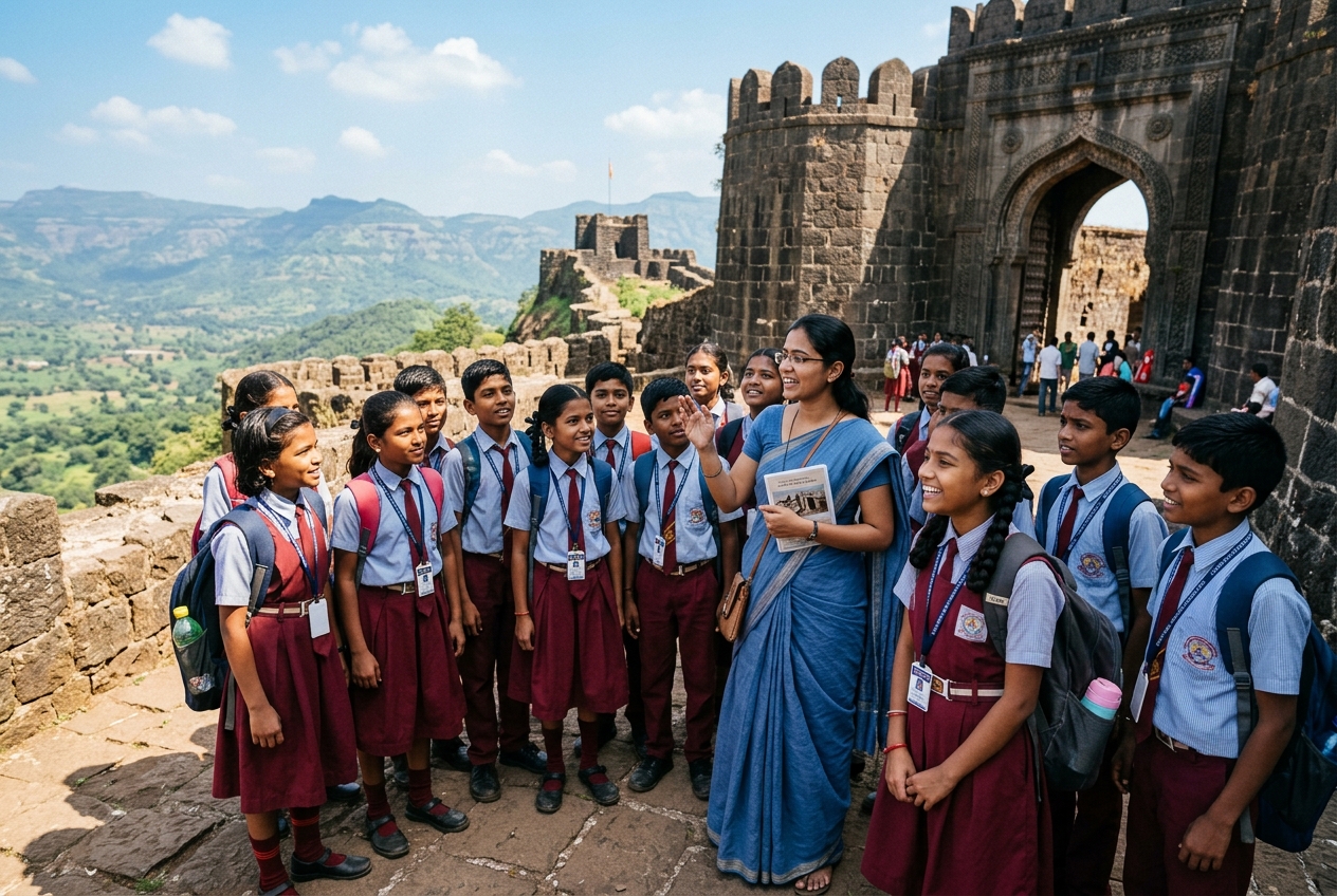 School students at historical fort