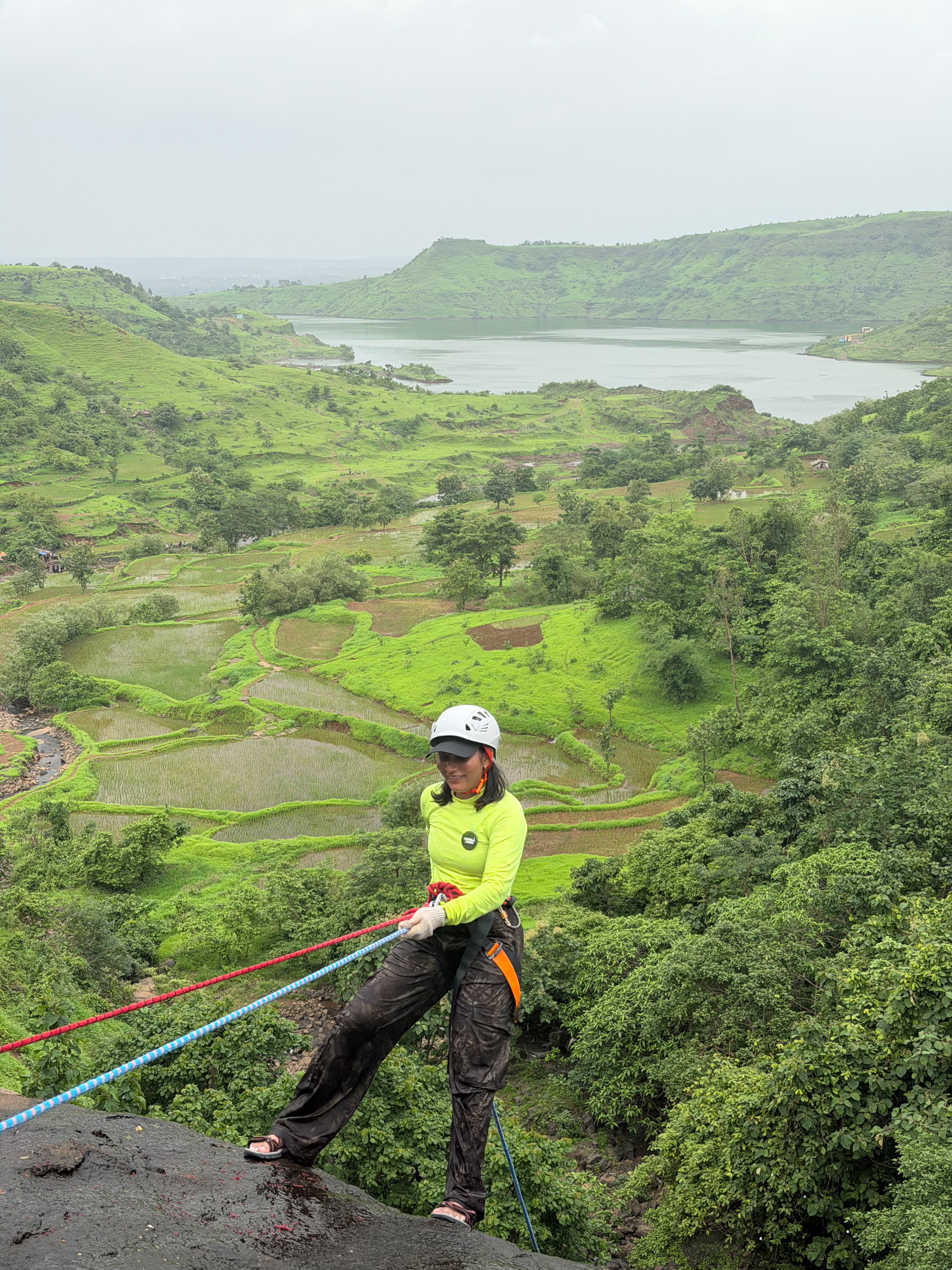Rappelling at Garbett Plateau with valley view